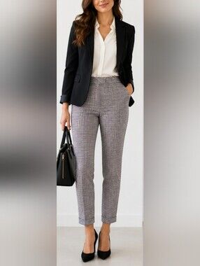J.Jill Pull On Houndstooth Slim Ankle Pants White/Black/Blue/Red Viscose 6/Small